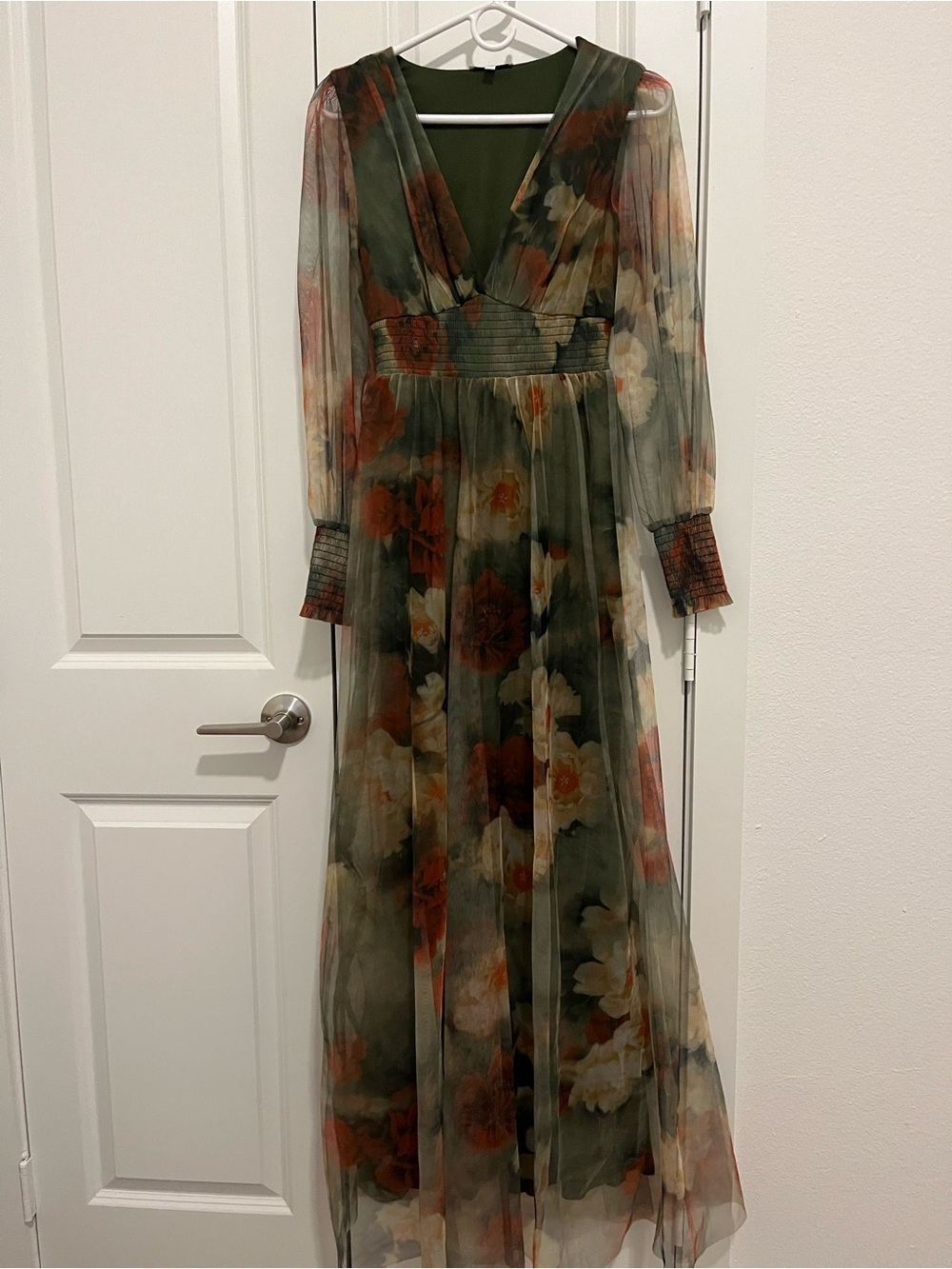 Baltic Born Olive Green Floral Maxi Dress with Rust and Cream Blooms